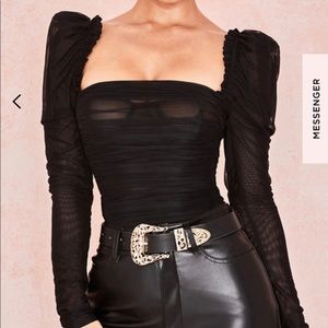 House or Cb Black Ruched Bodysuit “Emme”
